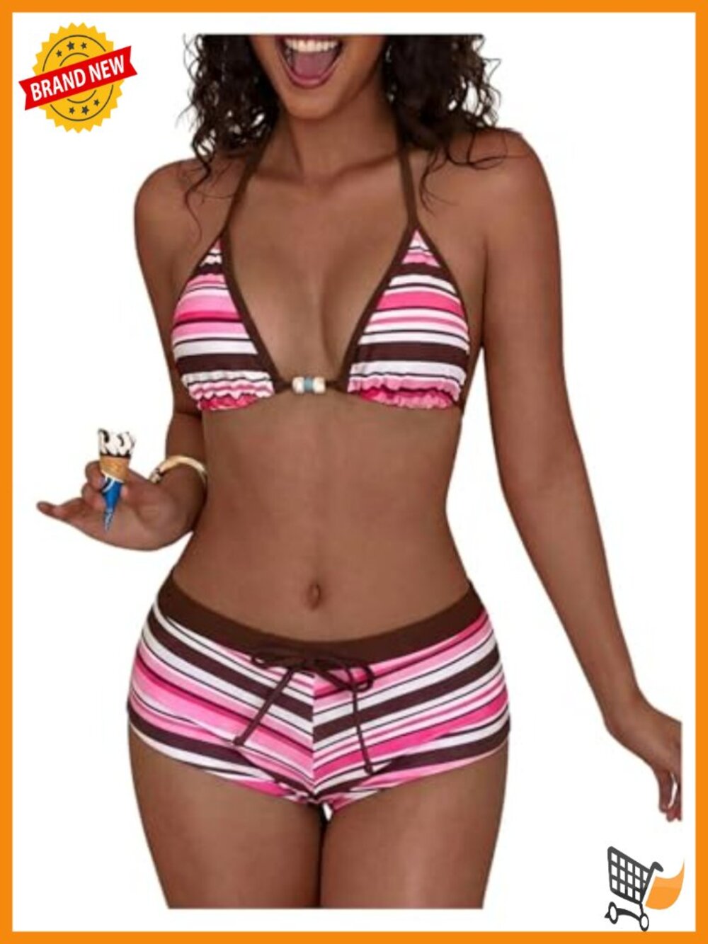Polka Dots 2 Piece Boyshorts Bikini Set Halter Tie Front Y2K Swimsuit